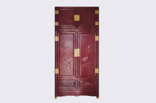 澄海高端中式家居装修深红色纯实木衣柜