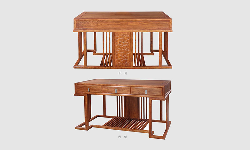 澄海 别墅中式家居书房装修实木书桌效果图