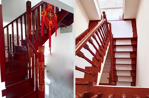 澄海自建别墅中式实木楼梯全屋定制设计效果图
